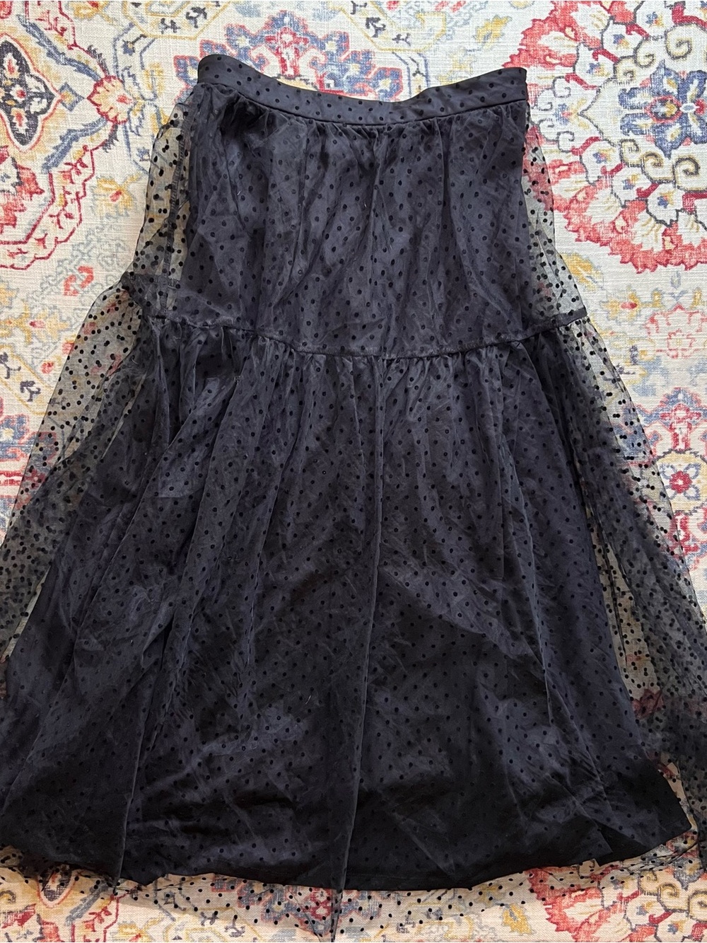 Black Polka Dot Tulle Midi Skirt Tiered Ballerina Balletcore Sz 2 XS